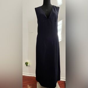 Prada Navy Asymmetrical V-Neck Midi Dress